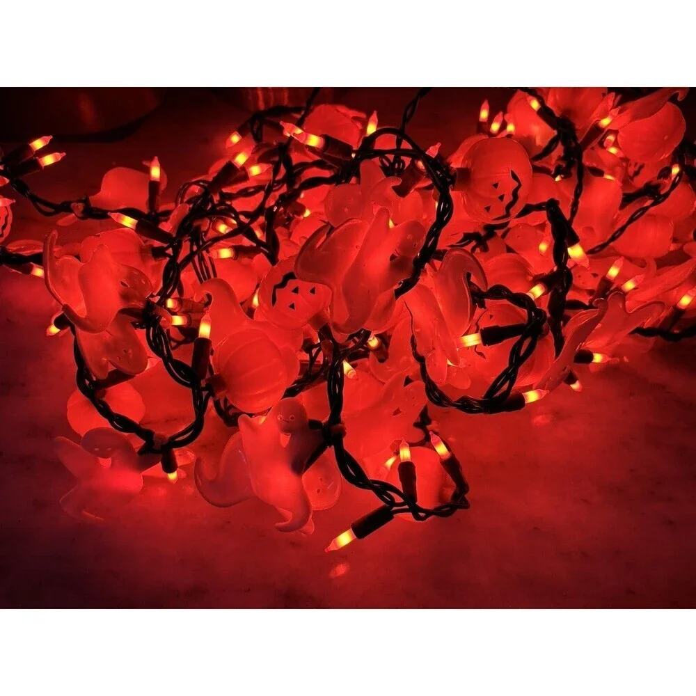 Halloween Ghost Pumpkin Set 2 String Garland Lights Decor Spooky Jack O Lantern